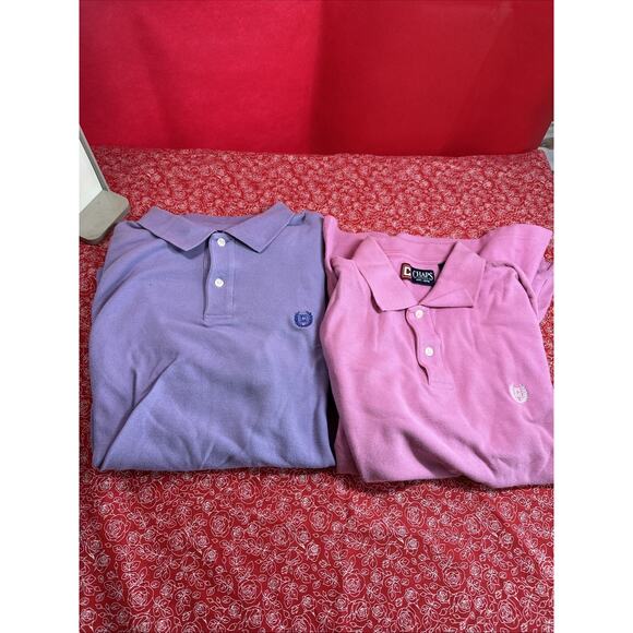 Lot of 2 ~ Chaps Polo Short Sleeve Cotton Shirts ~ Mens Medium Purple & Pink V1 - Picture 1 of 7